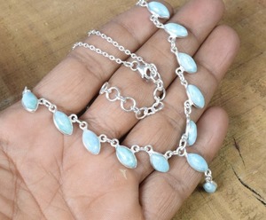 Larimar naturel 925 argent Sterling Marquise collier de pierres précieuses bijoux de créateur pierre naturelle bijoux faits à la main cadeau pour elle - Product Image 4