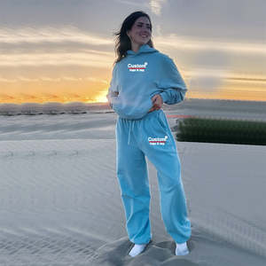 Customized Unisex Two-<b>Piece</b> Outfits Pullover Hoodies Jogger Sweatsuit Loose Wide-Leg <b>Lounge</b> Wear 100% Cotton Lightweight Pocket - Product Image 6