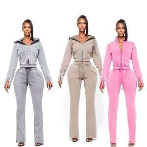 Acid Wash Women Tracksuit <b>Set</b> Women Streetwear Vintage Distressed <b>Embroidery</b> Terry Hoodie and Sweatpants Women Sweatsuit <b>Set</b> - Product Image 1