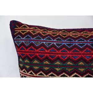 Almohada de lana Kilim de lujo de 16x24 pulgadas, almohada decorativa con acento tejido esponjoso Vintage bordado Multicolor para ropa de cama portátil - Product Image 2