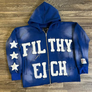 Personnalisé 400 gsm Lavage à l'acide Vintage Distressed Broderie Patch À Capuche Streetwear Coupe Brut Recadrée Capuche Doublée Polaire Hiver À Capuche - Product Image 4