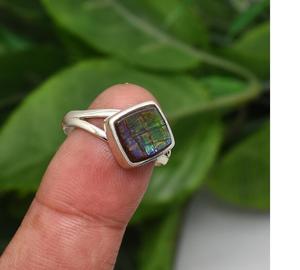 Élégante bague pour femme en argent sterling 925 massif faite à la main véritable pierre précieuse canadienne Ammolite élégante bijoux religieux chrétiens - Product Image 2