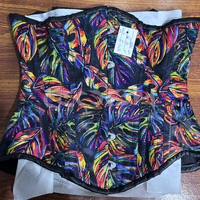 Corsé de satén con estampado sublimado de hojas vibrantes, con varillas de acero debajo del busto, moldeador de cintura, transpirable, para uso diario, moda, Halloween