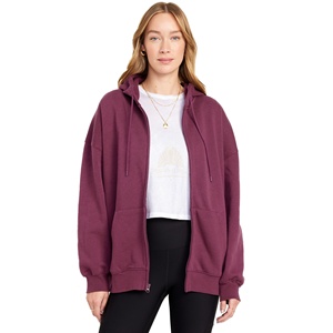 Sudadera con capucha de forro polar estampada ecológica para mujer, 100% algodón, oversize, con cremallera completa, logotipo personalizado en la parte delantera, manga larga - Product Image 1