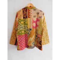 Veste courte matelassée vintage en coton Kantha pour femme, écologique, respirante, à séchage rapide, avec boutons et imprimé floral tissé
