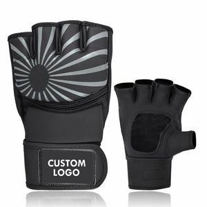 ถุงมือชกมวย MMA ปี 2026 ดีไซน์เฉพาะตัว สีเทา-ดำ หนังไมโครไฟเบอร์ ปิดด้วยแถบตีนตุ๊กแก ครึ่งนิ้ว กันลื่น สายรัดข้อมือปรับได้ - Product Image 1