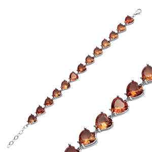 Pulsera de tenis de plata de ley 925 chapada en oro con piedra sultanita en forma de corazón de 10 mm, hecha a mano en Turquía, ideal para fiestas y ocasiones de regalo. - Product Image 1