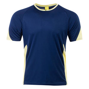 Custom Embroidered 100% Polyester Soccer Jersey Dark Blue with Yellow <b>Strips</b> Adult Sports Team Football Shirt - Product Image 1