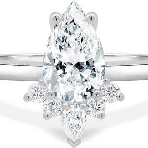 Tendencia exquisita pera grande forma redonda Moissanite oro blanco anillo de compromiso Pave banda mujer joyería para boda - Product Image 1