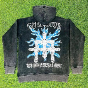 Sudadera con Capucha para Hombre, de Algodón Grueso, Lavado Ácido, Estilo Urbano Vintage, Acabado Retro, Corte Regular Informal, Forro Ecológico - Product Image 2