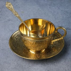 Vente en gros de tasses et soucoupes en laiton à prix abordable avec motifs décoratifs, idéales pour la décoration de salle à manger et de cuisine de style vintage - Product Image 5