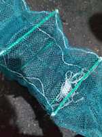 BUBU NAGA Cage de pêche aquacole en filet PE avec cadre en acier, maille de 1,7 cm, longueur de 9,8 m, modèle carré 60158, 20 trous pour poissons, crabes et crevettes