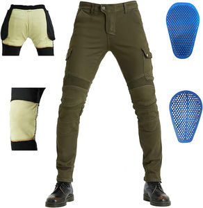 Pantalon de moto respirant vert olive D-Ride avec protections amovibles pour les genoux et les hanches et pour la protection de la moto - Product Image 1