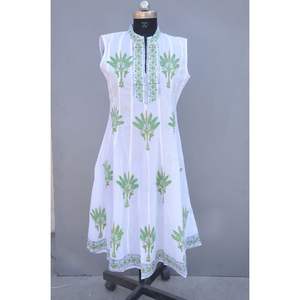 100% Cotton Hand Block Print Sleeveless Kurtis Straight Kurta Beautiful Party Wear Tunic <b>Dress</b> Summer Outfits for Women - Product Image 4