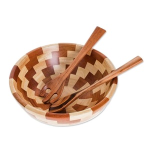 Ensaladera redonda de madera de acacia hecha a mano, ecológica, sostenible para hoteles y fiestas, embalaje gratuito en la cocina de la India - Product Image 4