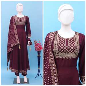 Presentación de nuevo conjunto de traje hermoso de rayón y vestido largo Dupatta ropa de fiesta Casual elegante Color vestido tradicional - Product Image 4