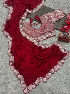 Bollywood Designer <strong>Red</strong> <strong>saree</strong> <strong>Black</strong> rangoli Bridal <strong>Party</strong> <strong>Wear</strong> Latest Elegent Indian Traditional Fancy Stylish <strong>Saree</strong> With Blouse