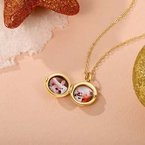 Jeulia Petland Bulldog Custom Engraved Photo <b>Locket</b> Necklace in Gold Plated Stainless Steel with Diamond - Product Image 6