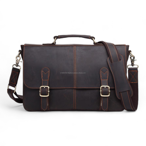 Sac de messager d'affaires en cuir Crazy Horse véritable Vintage 15.6 pouces compartiment pour ordinateur portable bandoulière épaule Durable Portable - Product Image 1