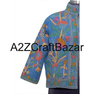 Chaqueta Bomber Regular Suzani para Mujer, Hecha a Mano en India, Tejida, 100% Algodón, Bordada, con Volantes, Acolchada, Ropa de Abrigo de Invierno - Product Image 2