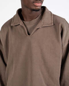 Venta al por mayor marrón Vintage cuello sudadera Unisex pesado grueso 500GSM forro polar 100% algodón sudaderas con capucha ropa de calle - Product Image 5