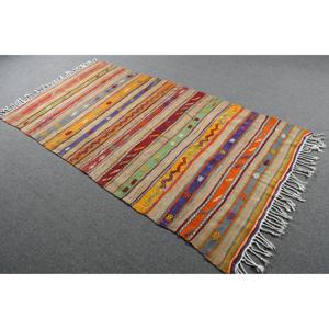 Alfombra Turca Vintage de 3.8x7.4 pies, Alfombra de Lana Naranja Kilim - Product Image 2