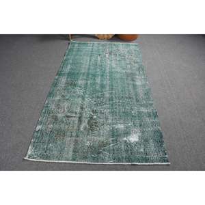 Alfombra Turca de 3.8x6.8 pies, Alfombra Vintage, Alfombra de Lana a Rayas Verde Gris - Product Image 3