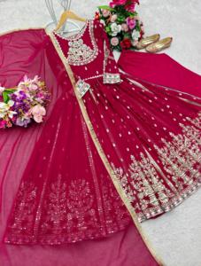 Vestido de Georgette de zorro puro con pantalón y conjunto Dupatta, ropa étnica tradicional elegante para mujeres y niñas, fiesta de boda y ropa festiva - Product Image 5