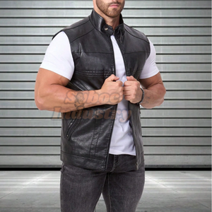 Gilet de motard en cuir noir pour hommes 2025 nouveau Style gilet de motard d'été en cuir de mouton véritable avec Protection du corps certifiée CE - Product Image 2
