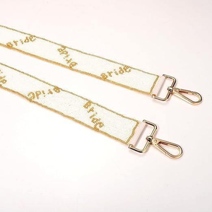 Handmade Beaded <b>Bag</b> <b>Strap</b> with WHITE BACKGROUND GOLDEN BRIDE TEXT Adjustable Shoulder Crossbody <b>Replacement</b> BY AFZA ENTERPRISES - Product Image 4