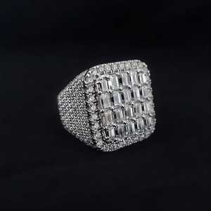 Square Design Round And Baguette Cut VVS Moissanite Diamond Iced Out Hip Hop Luxury 925 Sterling <b>Silver</b> <b>Statement</b> <b>Ring</b> - Product Image 5