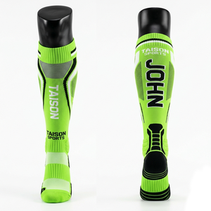 Premium 180 GSM Breathable Polyester Spandex Knit Men Soccer Sports <b>Socks</b> Neon Green Black White Panel Design Custom Logo - Product Image 1