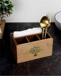 Porte-couverts en bois floral avec poignée aspect naturel - Product Image 3