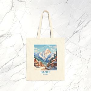 Banff Alberta Canada Design Heavy Duty <b>Tote</b> Bag Durable Cotton <b>Canvas</b> and PU Material Open Closure for Travel in All Seasons - Product Image 2