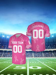 เสื้อฟุตบอลทีมชื่อและหมายเลขที่กำหนดเองสำหรับทีมต่อต้านมะเร็งเต้านม พร้อมริบบิ้นสีชมพู เสื้อฟุตบอลนักรบมะเร็งเต้านม - Product Image 2