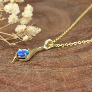 Round Blue Fire Ethiopian Opal Pendant <b>Necklace</b> For Women Vintage Minimalist 925 Sterling Silver 14K Gold Plated Chain - Product Image 4