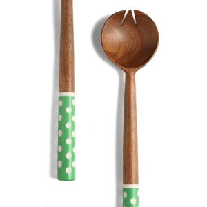 Serveur à salade en bois poignée en résine colorée serveur à salade à la main couverts à salade cuillère fourchette ustensiles de cuisine vaisselle par STAR CRAFTS INDE - Product Image 1