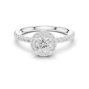 Bague de fiançailles halo en diamant de laboratoire 0,868 CT pour femme, clarté VVS-VS EF, or 18 carats, 14 carats, 10 carats et argent 925, moissanite - Product Image 1