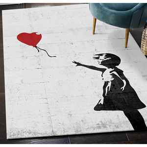 Banksy <b>Red</b> Balloon Rug: Street Art Style Indoor Rug,With Pile Soft Rug - Product Image 3