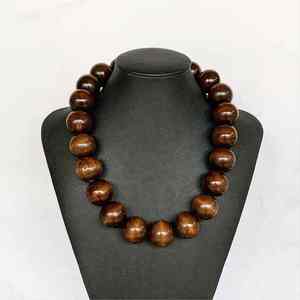 Collar de cuentas redondas de madera antigua, collar grueso de moda, de madera - Product Image 3