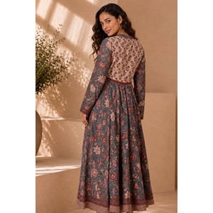 Vestido Maxi de Algodón con Estampado Floral para Mujer, Talla Grande, Estilo Oficina y Club, Marca Mehrbano Zareen, Talla XS - Product Image 6