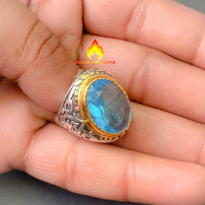 Anillo de circón de Topacio azul para hombre, piedras preciosas naturales, anillos de latón chapados en plata, anillo de piedra oxidada, venta al por mayor, joyería de cristal fino - Product Image 2