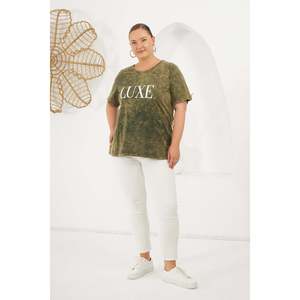 RMG Plus Size Piece Dyed 100% Cotton Casual T-shirt for Women, Comfortable Khaki Short Sleeve Top - Product Image 6
