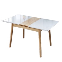 Cuisine Moderne Café Chic Verre Trempé Tige Blanc Carré Bois Extensible Table à Manger Réglable pour Restaurants
