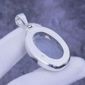 Pendentif en topaze blanche, argent sterling 925, fait à la main, ovale, 1,5 pouce, plaqué or 18 carats, bijoux pour enfants et femmes, cadeau élégant - Product Image 3