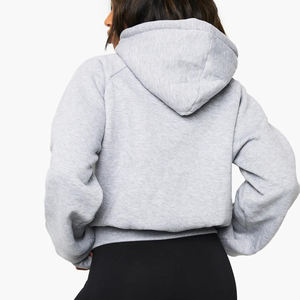 Sweats à capuche courts lourds de haute qualité pour femmes surdimensionnés à épaules tombantes couleur gris chiné Streetwear hip hop sweat à capuche pour femme - Product Image 4