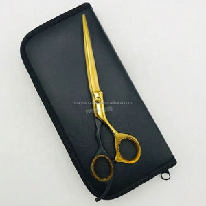 Ciseaux de coiffure professionnels en acier inoxydable 440C, ultra-affûtés, à lame droite, avec étui en cuir, pour salons de beauté et de coiffure - Product Image 1