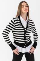 Femmes col en v tricots Cardigan à manches longues chaud respirant Cardigan Blouse avec bouton de perle motif rayé Services OEM