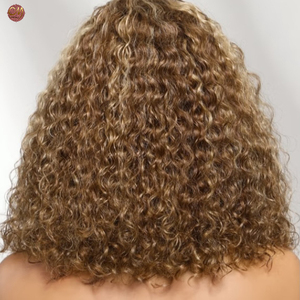 Perruque Lace Frontale Jerry Curly de 12 Pouces, <span class=keywords><strong>Blond</strong></span> Miel avec Mèches, Cheveux Humains Vierges Brésiliens, Dentelle Transparente, pour Femmes - Product Image 2