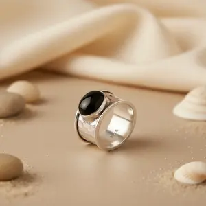 Bague en argent 925 bohème en onyx pour femmes, bijoux fantaisie faits à la main avec incrustation de pierre naturelle, plaqué rhodium, cadeau pour hommes - Product Image 2